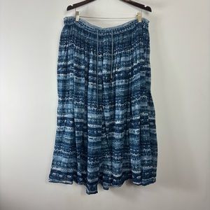 Vintage Boho Skirt Womens M 100% Cotton Blue Pattern Bell Tassel Hippie Gypsie